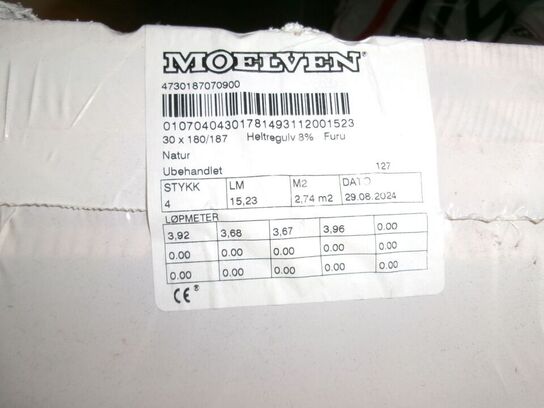 28,81 m2 Fyrretræsgulv, massiv