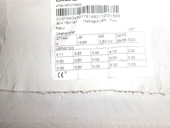 28,81 m2 Fyrretræsgulv, massiv