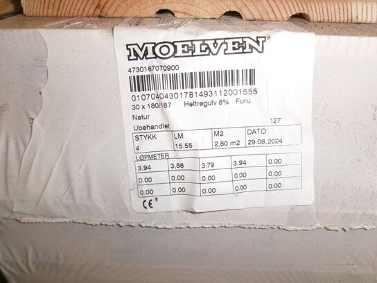 28,81 m2 Fyrretræsgulv, massiv