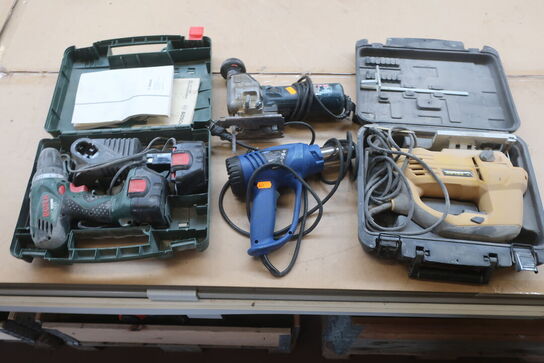 2 stk. stiksave, skruemaskine og varmepistol