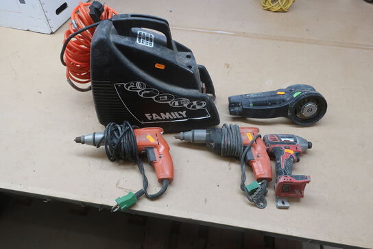 kompressor og 4 elværktøj