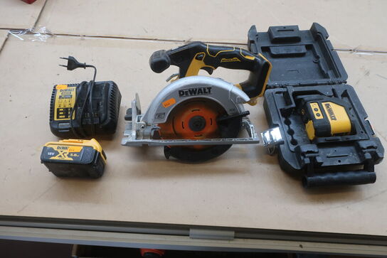 Rundsav og linjelaser DEWALT DCS565 og DW088