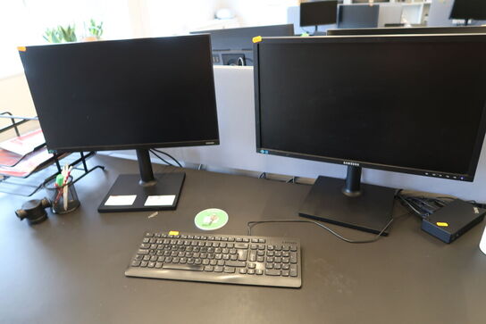 2 stk. computerskærme SAMSUNG S24E450 m.fl. tastatur, dockingstation LENOVO