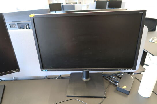 2 stk. computerskærme SAMSUNG S24E450 m.fl. tastatur, dockingstation LENOVO