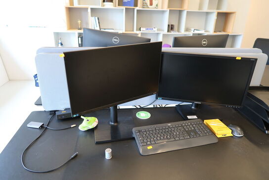 2 stk. computerskærme SAMSUNG S24E450, F24T450FQR, dockingstation, tastatur, mus