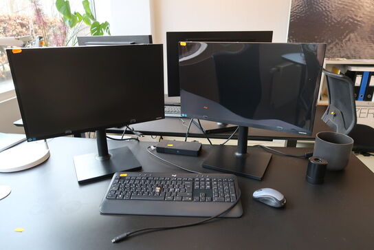 2 stk. computerskærme SAMSUNG F24T450FQR, dockingstation DELL, tastatur, mus