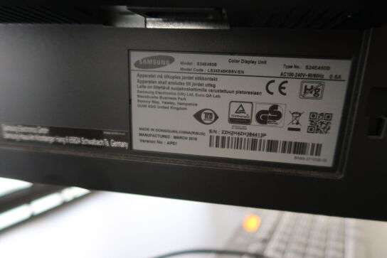 2 stk. computerskærme SAMSUNG S24E450B, dockingstation LENOVO Thinkpad, tastatur og mus