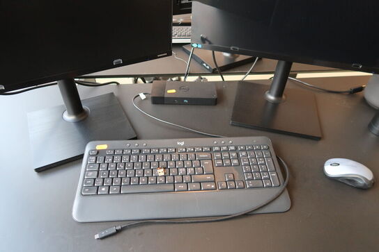 2 stk. computerskærme SAMSUNG F24T450FQR, dockingstation DELL, tastatur, mus