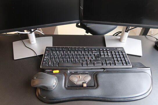 2 stk. computerskærme DELL P2422HE, tastatur, mus, rollermouse