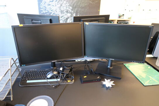 2 stk. computeskærme SAMSUNG S24E450, dockingstation LENOVO Thinkpad, tastatur, mus