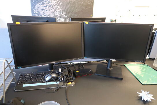 2 stk. computeskærme SAMSUNG S24E450, dockingstation LENOVO Thinkpad, tastatur, mus