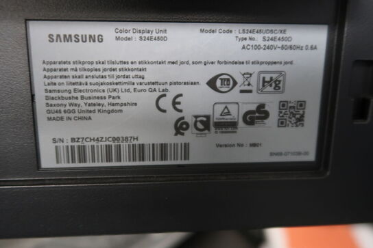 2 stk. computerskærme SAMSUNG S24E450, dockingstation LENOVO Thinkpad, tastatur, mus