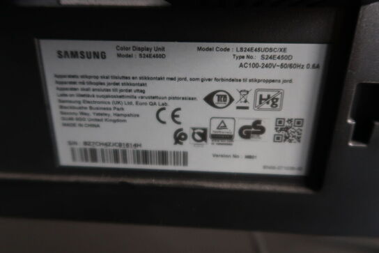 2 stk. computerskærme SAMSUNG S24E450D, dockingstation LENOVO ThinkPad