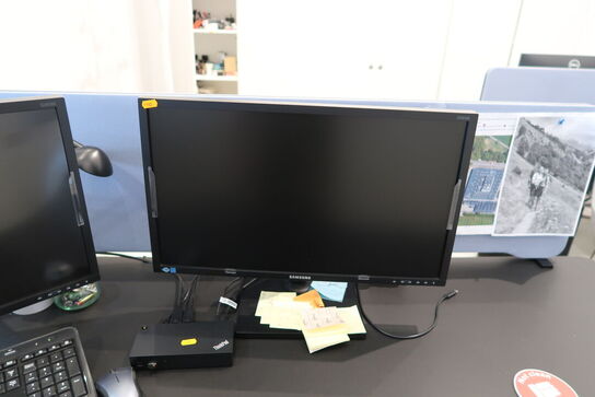 2 stk. computerskærme SAMSUNG S24E450, dockingstation LENOVO Thinkpad, tastatur, mus