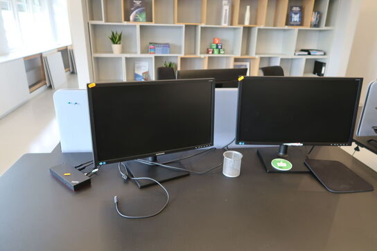 2 stk. computerskærme SAMSUNG S24E450D, dockingstation LENOVO ThinkPad