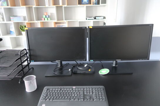 2 stk. computerskærme SAMSUNG S23C450, dockingstation DELL, tastatur