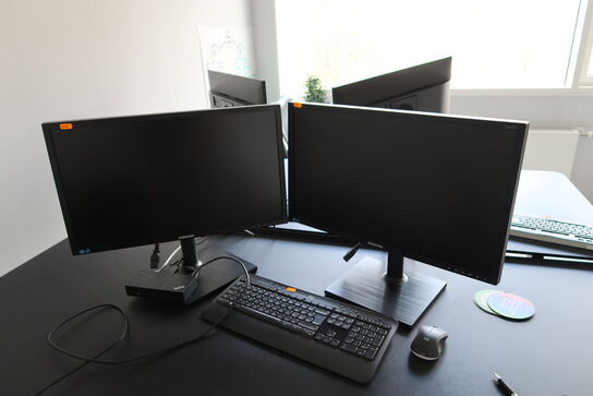 2 stk. computerskærme SAMSUNG S24E450B, dockingstation LENOVO Thinkpad, tastatur og mus