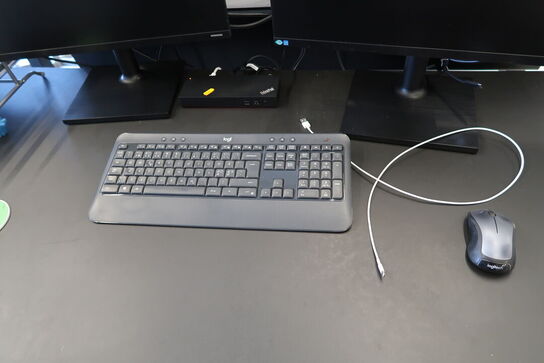 2 stk. computerskærme SAMSUNG F24T450FQR, tastatur, mus, dockingstation LENOVO