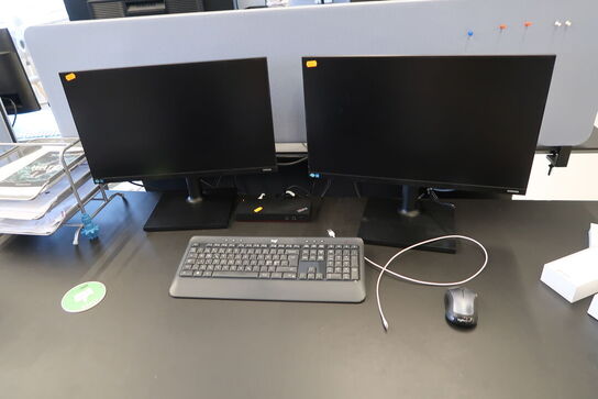 2 stk. computerskærme SAMSUNG F24T450FQR, tastatur, mus, dockingstation LENOVO