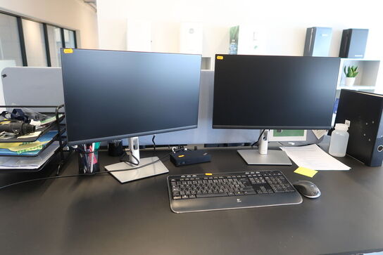 2 stk. computerskærme DELL P2422HE, dockingstation LENOVO ThinkPad, tastatur, mus