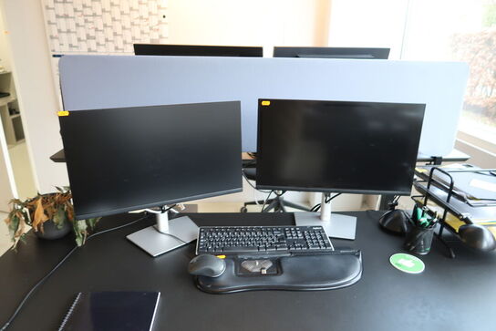 2 stk. computerskærme DELL P2422HE, tastatur, mus, rollermouse