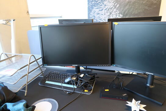 2 stk. computeskærme SAMSUNG S24E450, dockingstation LENOVO Thinkpad, tastatur, mus