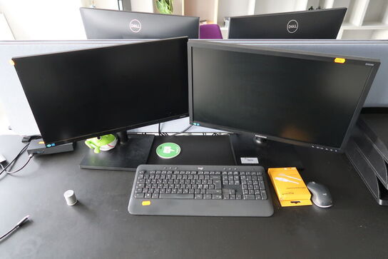 2 stk. computerskærme SAMSUNG S24E450, F24T450FQR, dockingstation, tastatur, mus