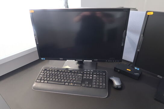 2 stk. computerskærme SAMSUNG S24E450, dockingstation LENOVO Thinkpad, tastatur, mus