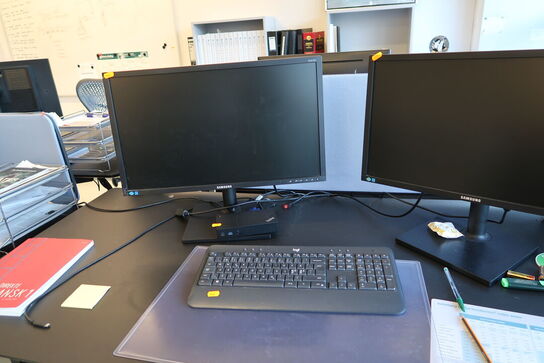 2 stk. computerskærme SAMSUNG S24E450, dockingstation LENOVO Thinkpad, tastatur