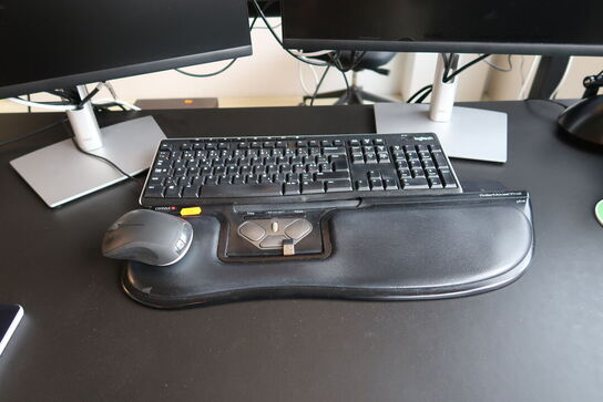 2 stk. computerskærme DELL P2422HE, tastatur, mus, rollermouse