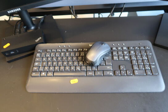 2 stk. computerskærme SAMSUNG S24E450, dockingstation LENOVO Thinkpad, tastatur, mus