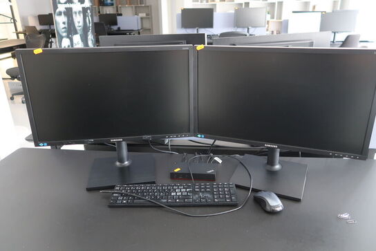 2 stk. computerskærme SAMSUNG S24E450, dockingstation LENOVO ThinkPad, tastatur, mus
