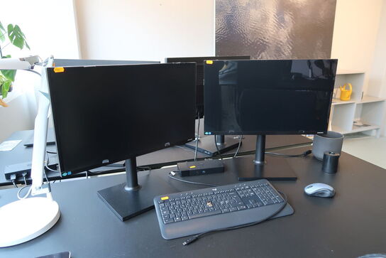 2 stk. computerskærme SAMSUNG F24T450FQR, dockingstation DELL, tastatur, mus