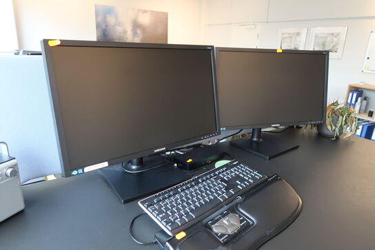 2 stk. computerskærme SAMSUNG S24E450, dockingstation DELL, tastatur, rollermouse