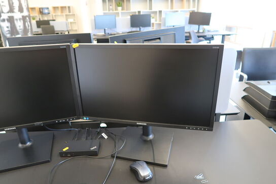 2 stk. computerskærme SAMSUNG S24E450, dockingstation LENOVO ThinkPad, tastatur, mus