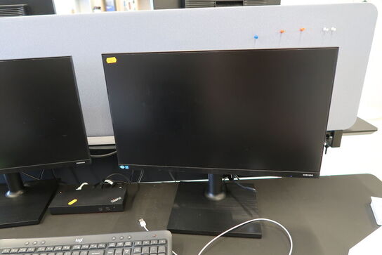 2 stk. computerskærme SAMSUNG F24T450FQR, tastatur, mus, dockingstation LENOVO