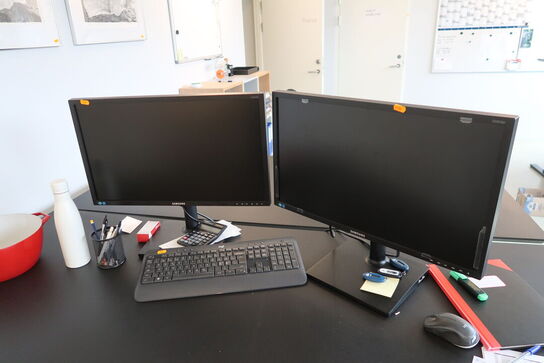 2 stk. computerskærme SAMSUNG S24E450, tastatur, mus