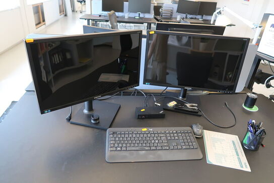 2 stk. computerskærme SAMSUNG S24E450, dockingstation LENOVO ThinkPad, tastatur, mus