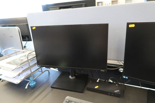2 stk. computerskærme SAMSUNG F24T450FQR, tastatur, mus, dockingstation LENOVO