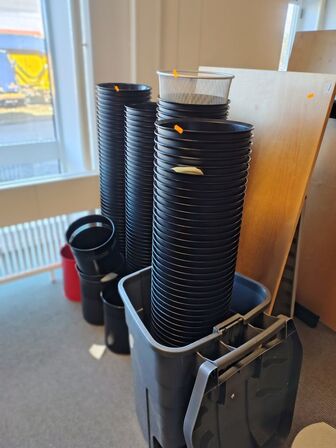 Stort parti affaldsspande og en elefantfod