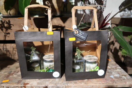 3 stk. gavekurve samt plante i vase