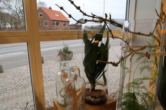 Div. Træstubbe, trækasse, vaser, krukker