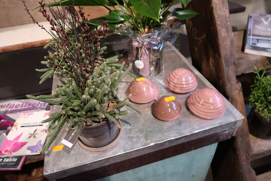 3 stk. planter i krukke/vaser samt dekorationer