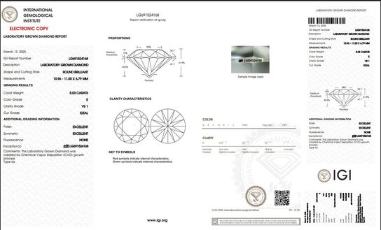 5,69 ct Platinring med stor laboratorieskabt diamant. IGI