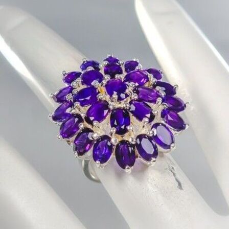 Håndfremstillet unika Ametystring af rhodineret sterlingsølv