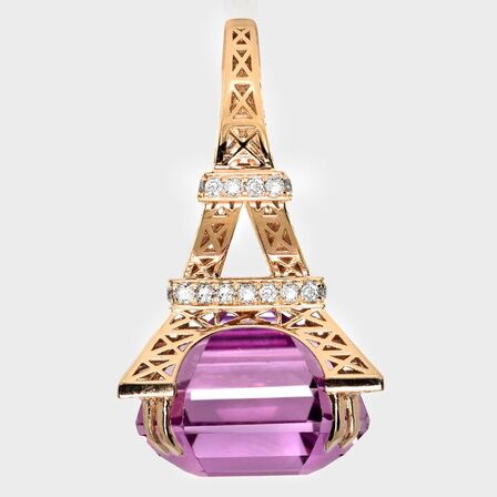 39,02 ct. VIVID kunzit, og diamantring i 14 kt. rosèguld, IGI.