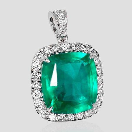 3,96 ct. smaragd og diamant vedhæng i 14 kt. hvidguld. IGI