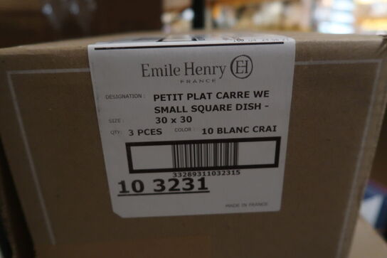 3 stk. Fad kalkhvid B300 x D300 x H65 mm 3,1ltr Emile Henry