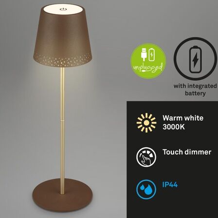 2 stk. briloner udendørs led batteridrevet bordlampe 38 cm brun-guld(ubrugt)