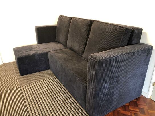 Boston L-Sofa 280x150 cm. Sort velour rib stof
